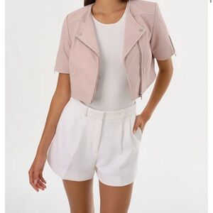Lamarque Kirsi Cropped Biker Jacket in Pink